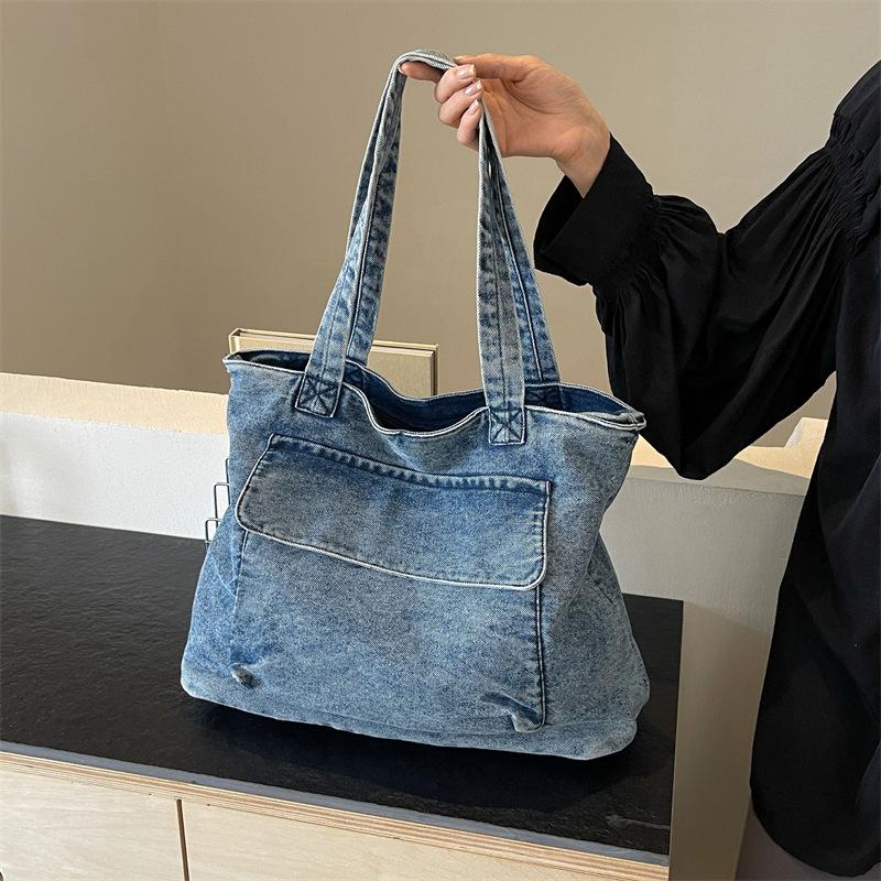 Denim Bag Large Capacity Shoulder Bag Commuter Tote Bag Women's Underarm Bag