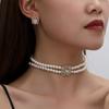 Premium Double Pearl Diamond Necklace Female Choker Necklace with Diamond Collar Collarbone Chain