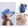 Vintage Organza Wide Brim Hat For Women  Church Dress Bridal Wedding Hat Floral Mesh Sun Hat Party Beach Caps