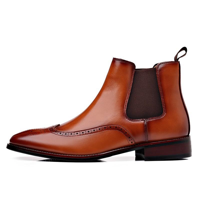 Ботинки челси 2025 осень новые мужские броги кожаные ботинки модный тренд британские короткие ботинки повседневные деловые мужские ботинки