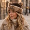 Warm Plush Bucket Hat Thicken Fleece Fluffy Panama Hat Fashion Hooded Beanie  for Women