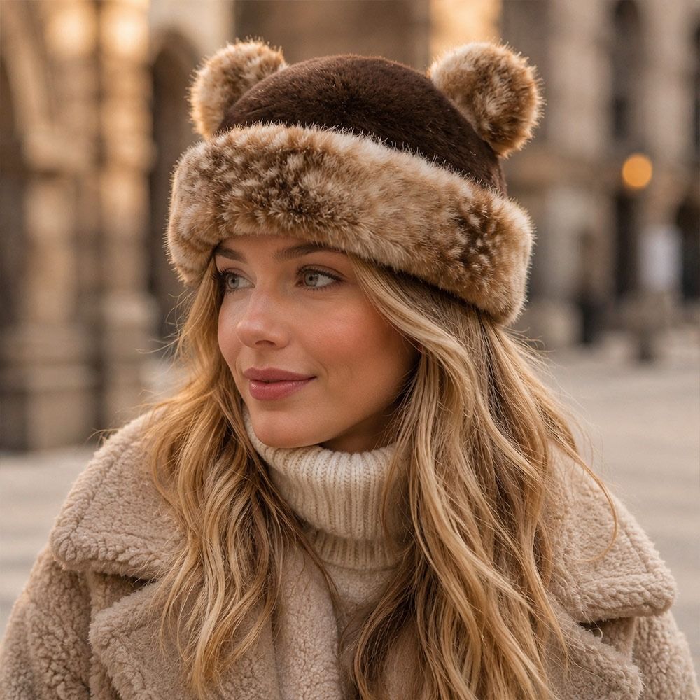 Warm Plush Bucket Hat Thicken Fleece Fluffy Panama Hat Fashion Hooded Beanie for Women