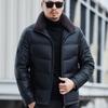Пуховик из натуральной кожи Мужская куртка Пуховик Мужская свободная куртка Daddy с лацканами Кожаная куртка большого размера