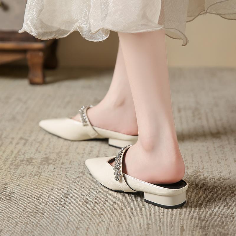 2024 Модные универсальные однотонные женские тапочки Baotou со стразами, удобные женские тапочки с неглубоким носком