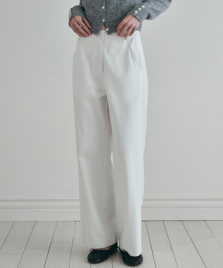 LOEIL Side Line Cotton Wide Pants - Ivory