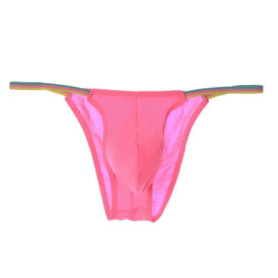 Men Thong Colorful Waistband Stretch Ice Silk Solid Color Sexy U Convex Briefs