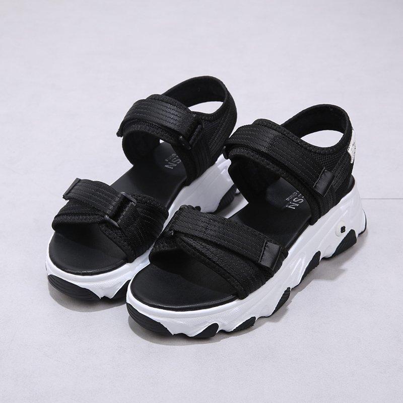 Женские сандалии, новые летние модные пляжные туфли одной линии на плоской подошве с липучками, спортивные сандалии на толстой подошве