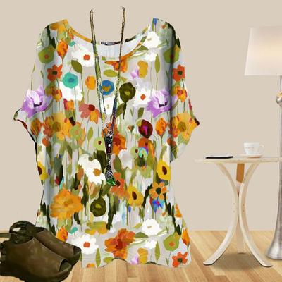 Женская повседневная свободная весенняя рубашка, женские топы с коротким рукавом и принтом масляной живописи лилий