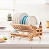 Dish Drainer Drying Rack Bamboo Dishes Drying Rack with Utensil Box Collapsible Bowl Plate Storage Rack Dish Plate Kitchen Rack