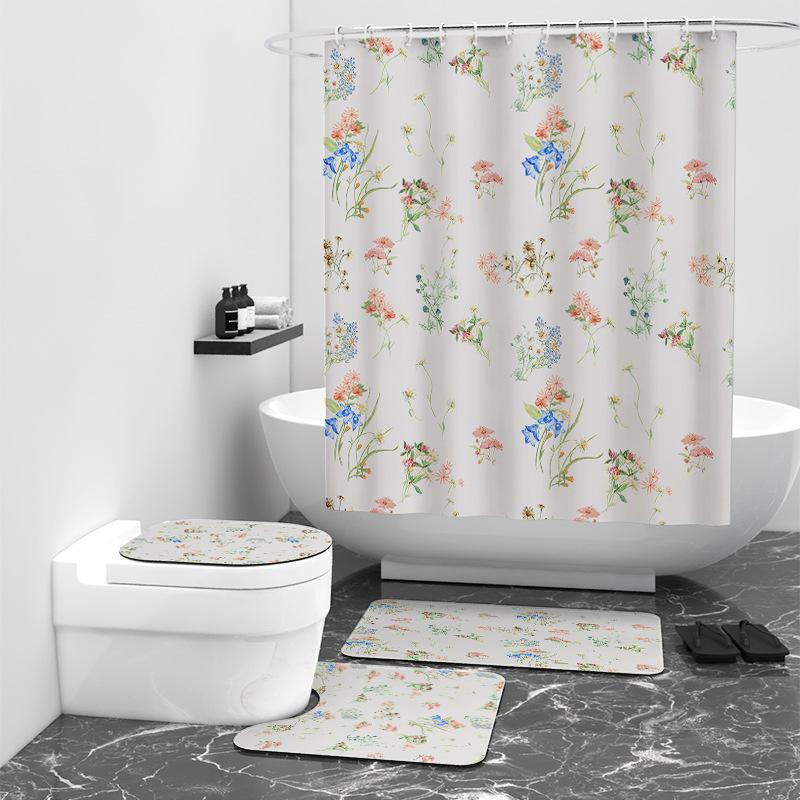 Свежий цветочный цифровой принт, занавеска для душа, водонепроницаемое покрытие для ванной комнаты
