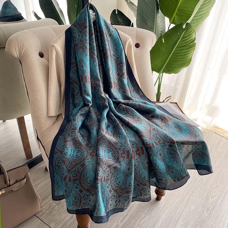 Print Scarf Blue and Green Totem Big Women Shawl Beach Towel Women