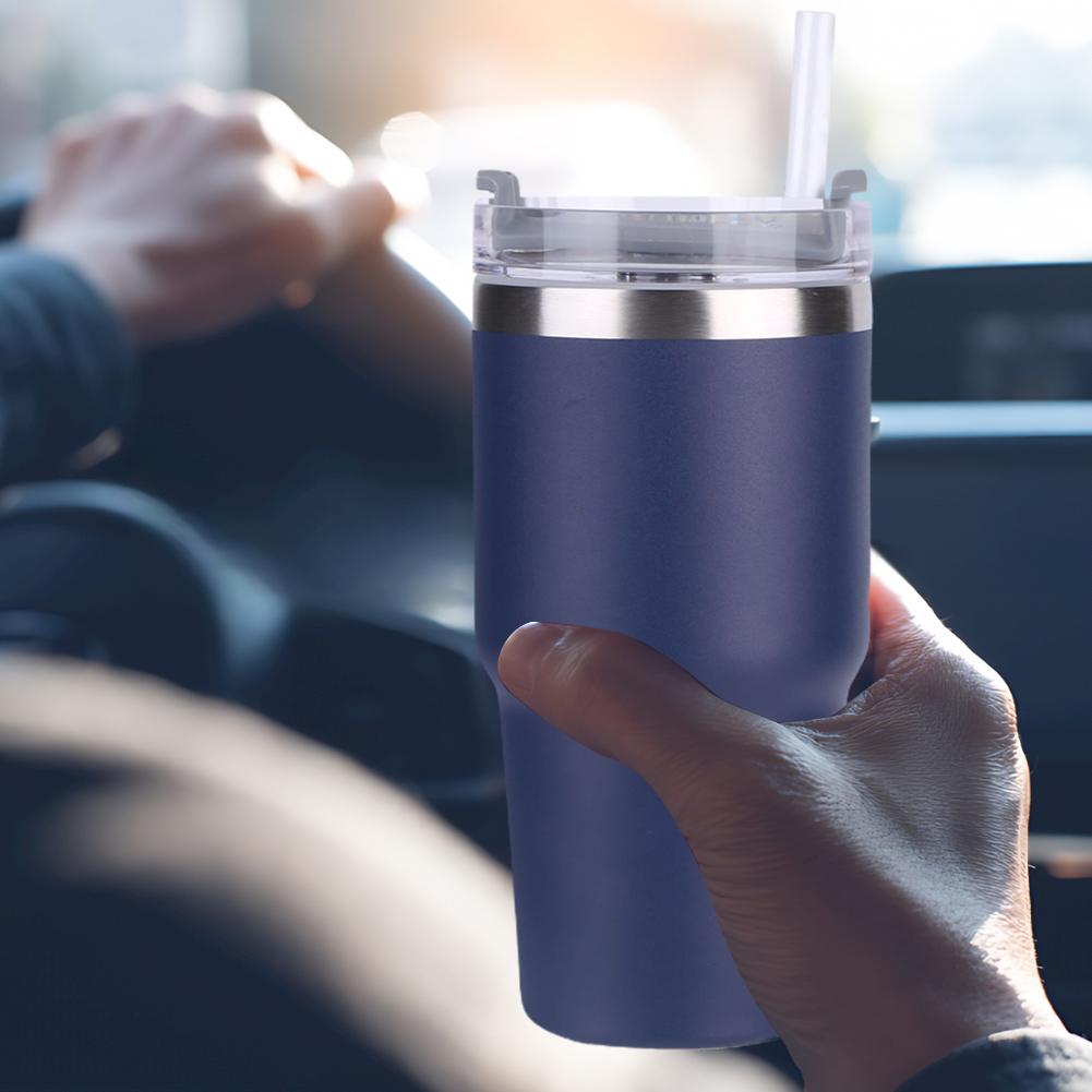 20oz Thermal Travel Mug with Straw 304 Stainless Steel Thermal Coffee Car Cup Thermal Iced Travel Cup for Camping Hiking Picnic