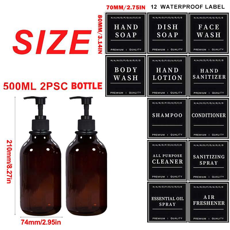 500 мл 2 упаковки дозатора мыла для кухонной раковины с насосом Бутылка для мыла для рук в ванной с водонепроницаемой этикеткой Контейнер для лосьона для ванной комнаты Диспенсер