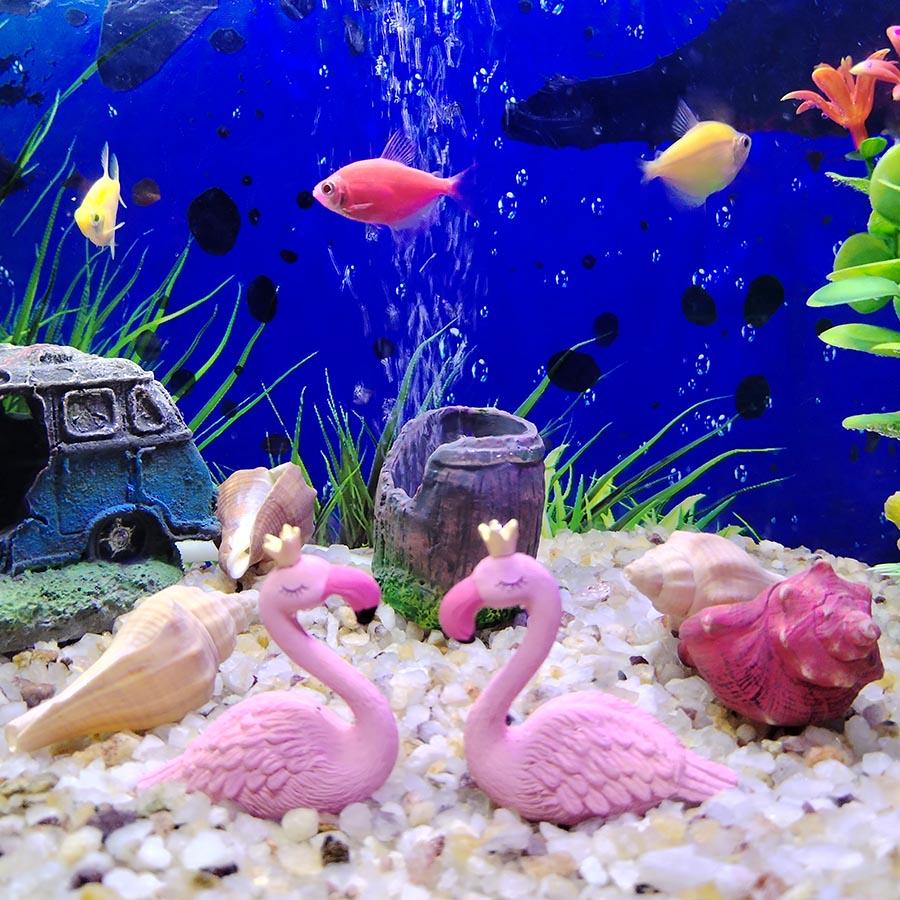2pcs/Set Couples' Crown Flamingo Statues - For Fish Tank Landscaping, Bonsai DIY Decoration, Home Ornament | Valentine's Gift