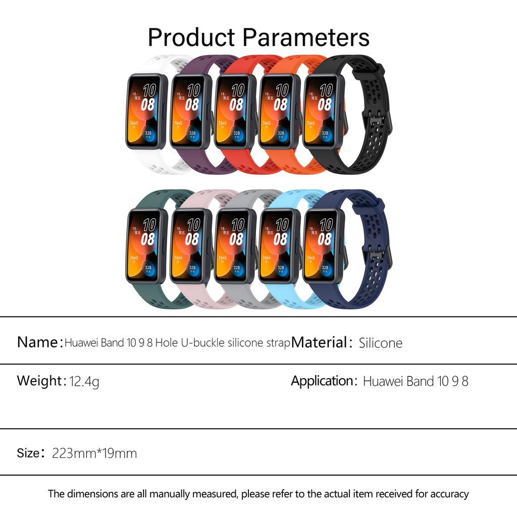 KALEBOL Watch Strap For Huawei Band 10/9/8 Perforated U-Buckle Silicone Breathable Wrist Band