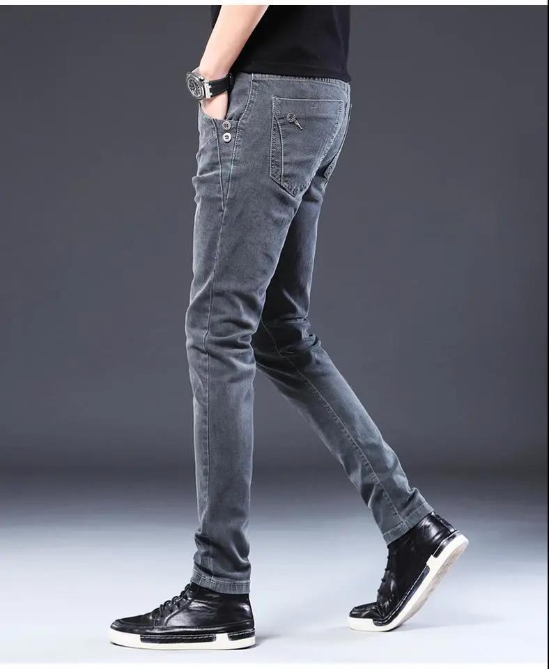 Мужские зимние бархатные узкие джинсы - эластичные узкие брюки Snowflake