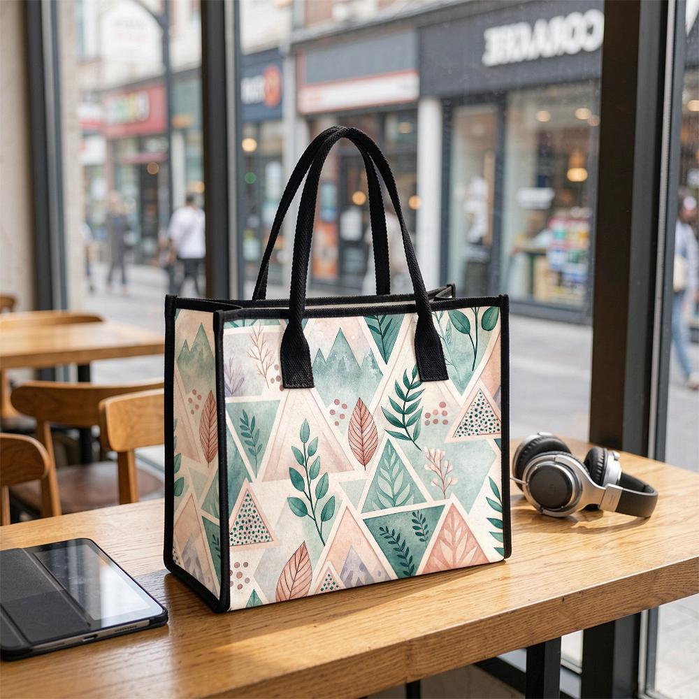 Fashion Geometric Leaf Printed Tote Bag Daily Casual Large Capacity Shopping Shoulder Handbag