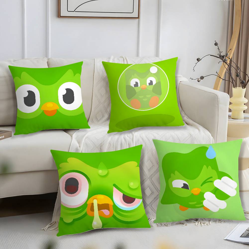 DDuolingo Owl DDuo Pillow Case Short Plush Print Cushion Cover Square Throw Pillow Covers Sofa Home Decor