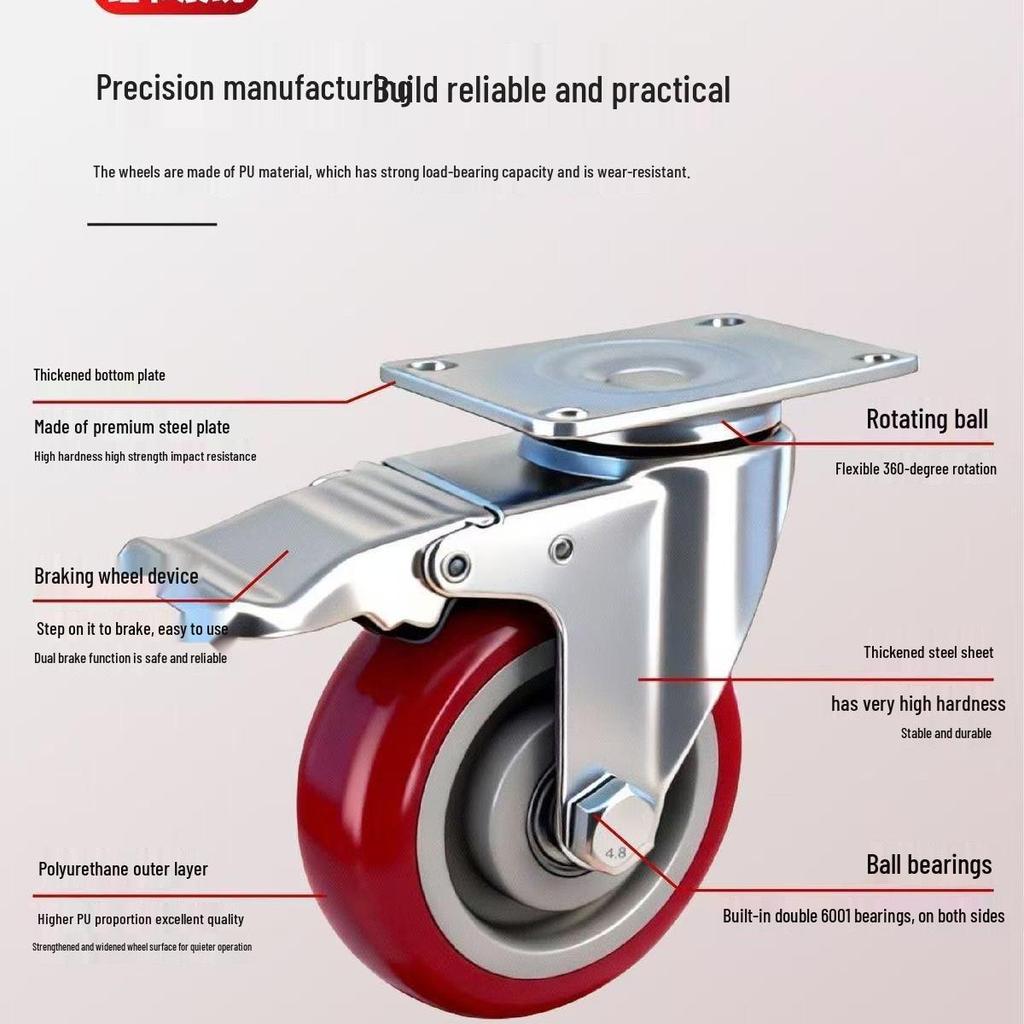 Silent Heavy Duty Polyurethane Caster Wheels for Trolley Carts (45-68 inch)