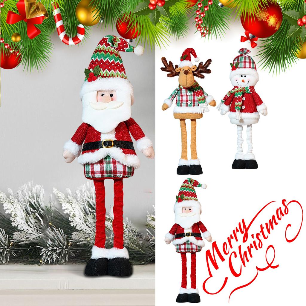 Christmas Telescopic Doll Ornaments Striped Plaid  Snowman Elk Window Decorations Christmas Atmosphere Decoration