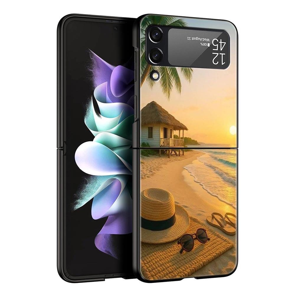 Летний пляжный жесткий ПК чехол для телефона Samsung Galaxy Z Flip 7 6 5 4 Черная крышка для Galaxy Z Flip 3 Складной корпус Fundas Capa Сумка
