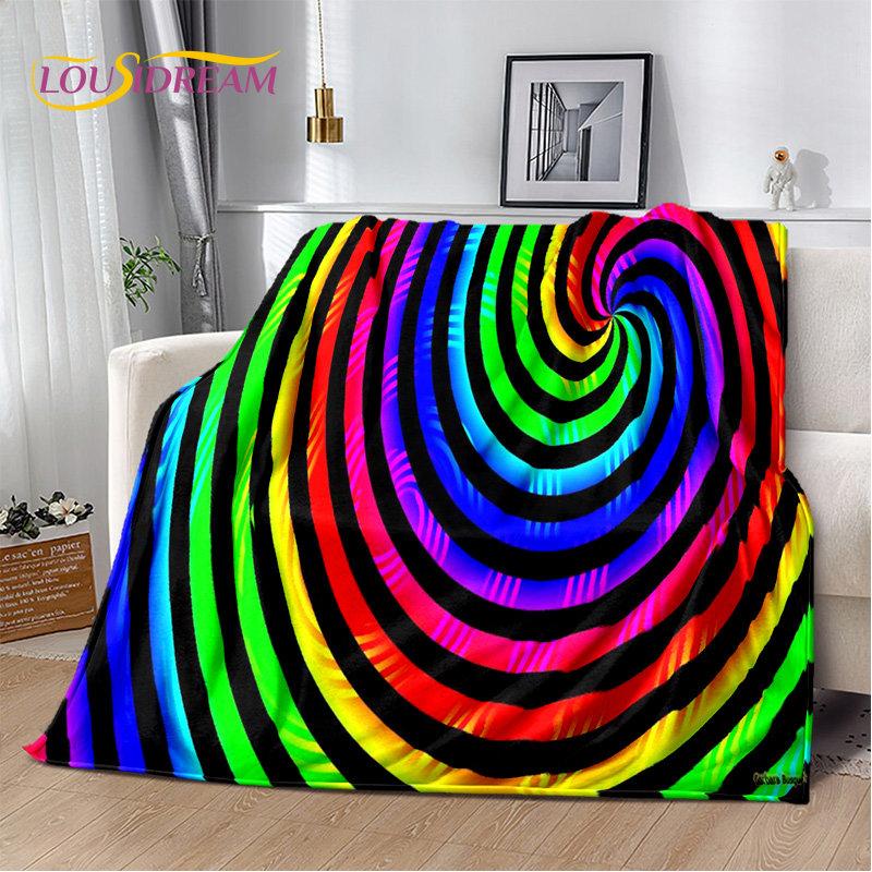 Мягкое плюшевое одеяло с радужной цветной иллюзией, фланелевое одеяло, одеяло для гостиной, спальни, кровати, дивана, чехол для пикника