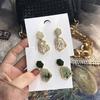 Korean Geometric Palace Style Natural Stone Rainstone Drop Earrings for Women Trend Shell Rhombus Metal Pendientes Earring