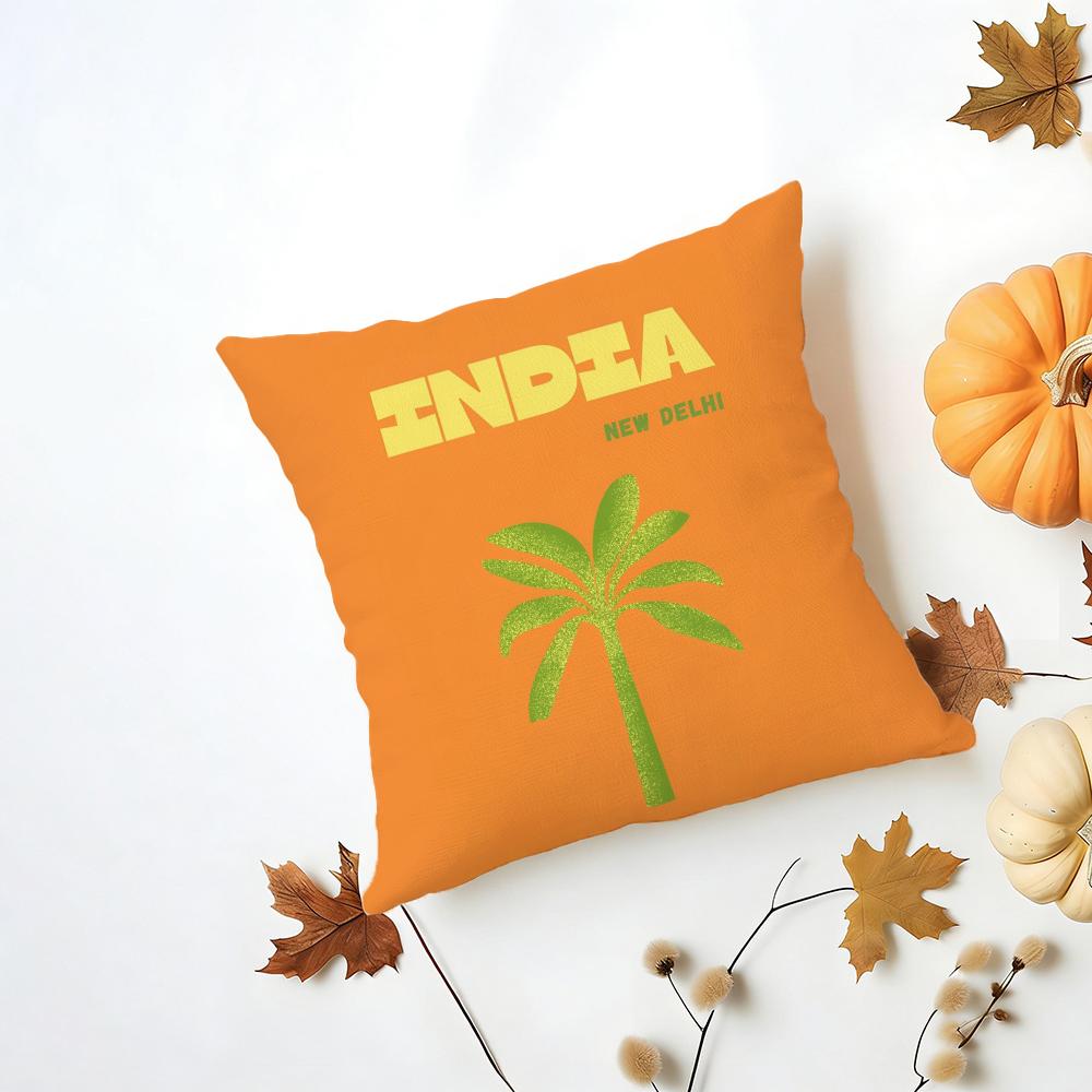 Bright Cheerful Anime Summer Travel Series Cushion Cover Washable Linen Pillowcase Soft  for Daily Sofa Bed Home Room Decor