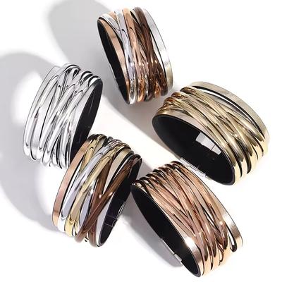 Европейский и американский PU многослойный кожаный браслет с переплетенной тканой магнитной пряжкой для женщин ювелирный аксессуар