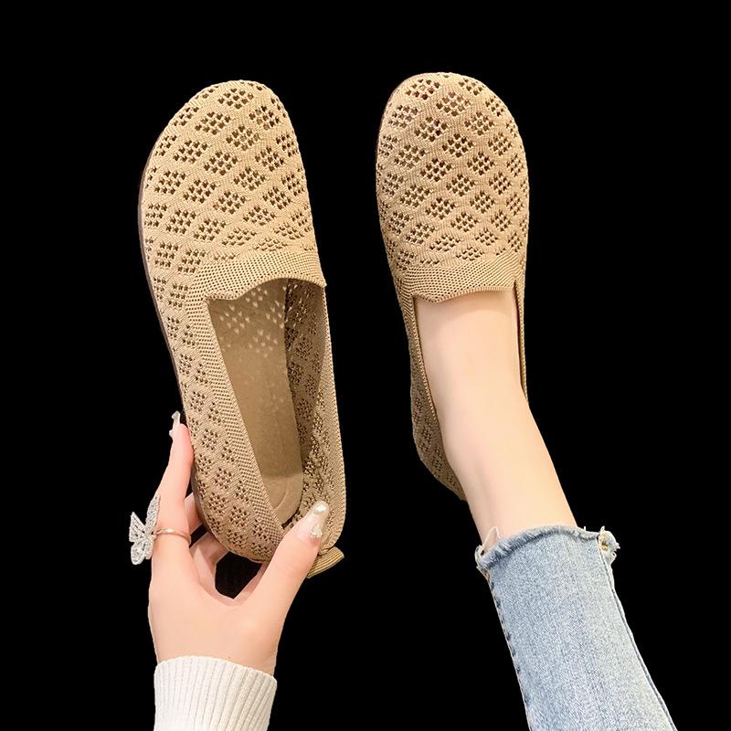 Модная женская обувь на плоской подошве, туфли для мамы, дышащие сандалии, мягкая подошва, белая обувь, летний женский стиль, однофутовые ленивые одинарные туфли