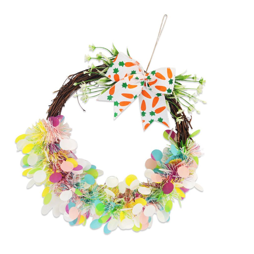 Яркий пасхальный подвесной венок для двери с красочными лентами, бантами и элементами для праздничного украшения