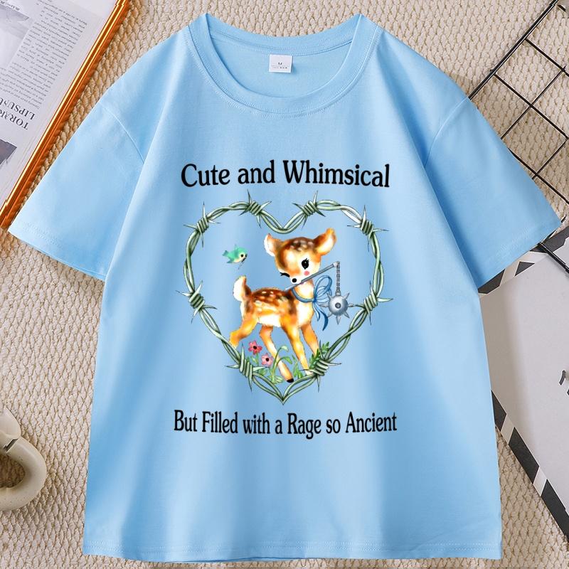 Cute and Whimsical Deer Tshirt Cotton Short Sleeve Tshirt Summer Roun Dneck Base T Shirt for Unisex WOMEN Comfortable Clothing