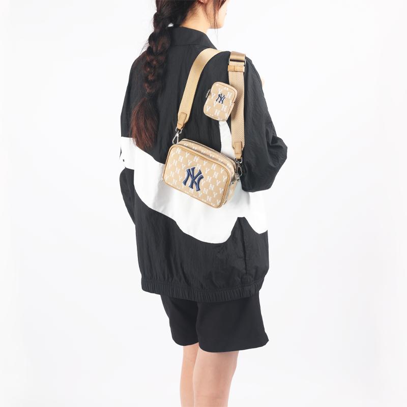 New MLB Monogram Collection Polyester Camera Bag Combo Bag Crossbody Bag Shoulder Bag Unisex Khaki 3ACRS022N-50BGD