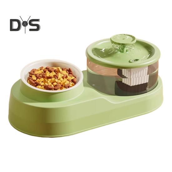 Диспенсер для воды и еды для кошек 2 в 1 Автоматическая кормушка для кошек 1 л Набор из фонтана для воды и миски для еды для кошек, живущих в помещении, и маленьких собак