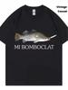 Men's Funny Bomb Defusing Fish Graphic T-Shirt - Vintage Harajuku Style Short-Sleeve Tee with Mi Bomboclat Print, Bl