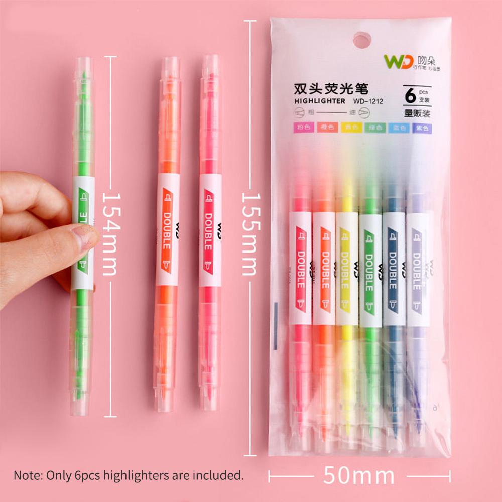 6 Colors Highlighter Pens Dual Tips Broad Chisel and Fine Tip Highlighter Markers Pen for Adults Students Children