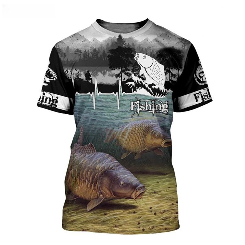 Summer Popular Carp Fishing Full Print T-Shirt for Men Fishing Apparel 3D Catfish Print T-Shirt Short Sleeve Casual Loose Top