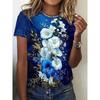 Летняя женская футболка с коротким рукавом, свободного кроя, повседневная, с красивым цветочным узором, модная, для повседневной носки, удобная футболка