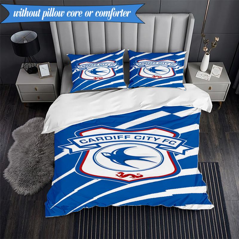 3PCS Cardiff Fc Crest Printed Soft Bedding Set,Including 1pc Duvet Cover And 2pcs Pillowcases Perfect for Bedroom, Dormitory, Fan gift