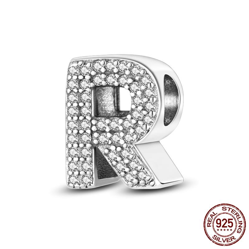 26 A-Z Alphabet Beads 925 Sterling Silver LOVE Letter Charm Fit Original Bangle Charms Bracelet CZ Zircon Bead Jewelry