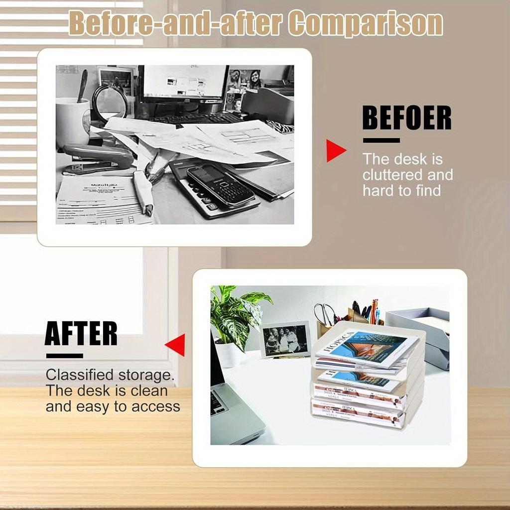 1 шт. Настольный органайзер для файлов, штабелируемый, настольный лоток для писем, штабелируемый настольный органайзер, многополочный офисный настольный органайзер для файлов