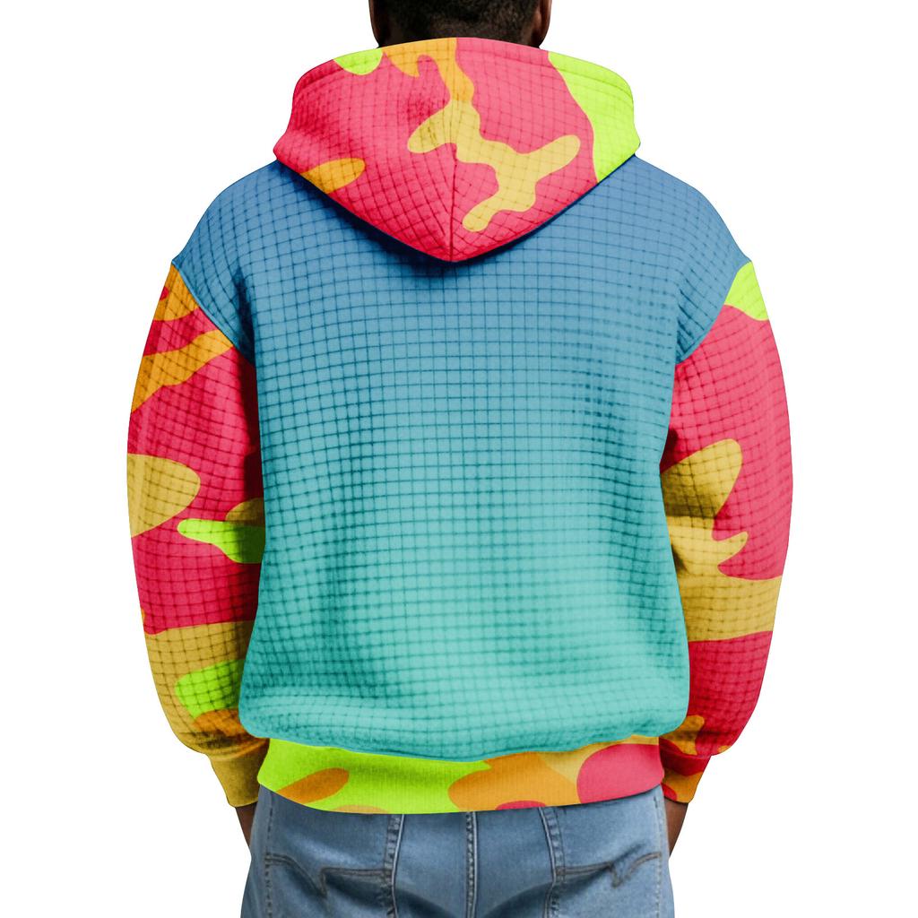 Мужской худи-пуловер в клетку с капюшоном на молнии до середины, со шнурком и принтом, повседневная спортивная толстовка