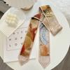 High-Grade Flower Print Long Silk Scarf Hair Band Ribbon Tied-up Hair Long Bow Vintage Satin Ribbon Hair Accessories For Women
