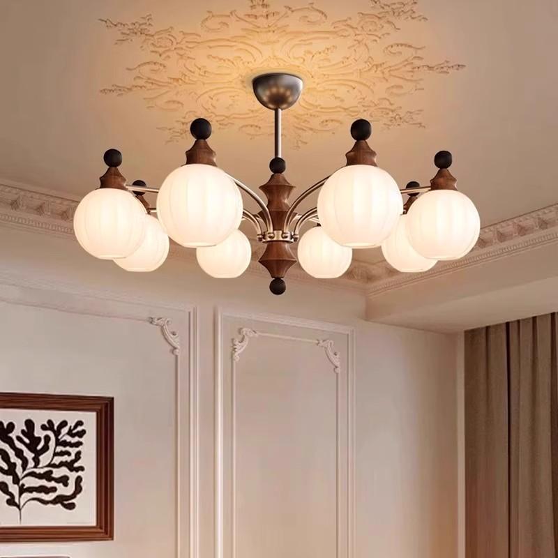 Люстра для спальни в американском стиле ретро, французский винтажный светильник из цельного дерева в дизайнерском стиле