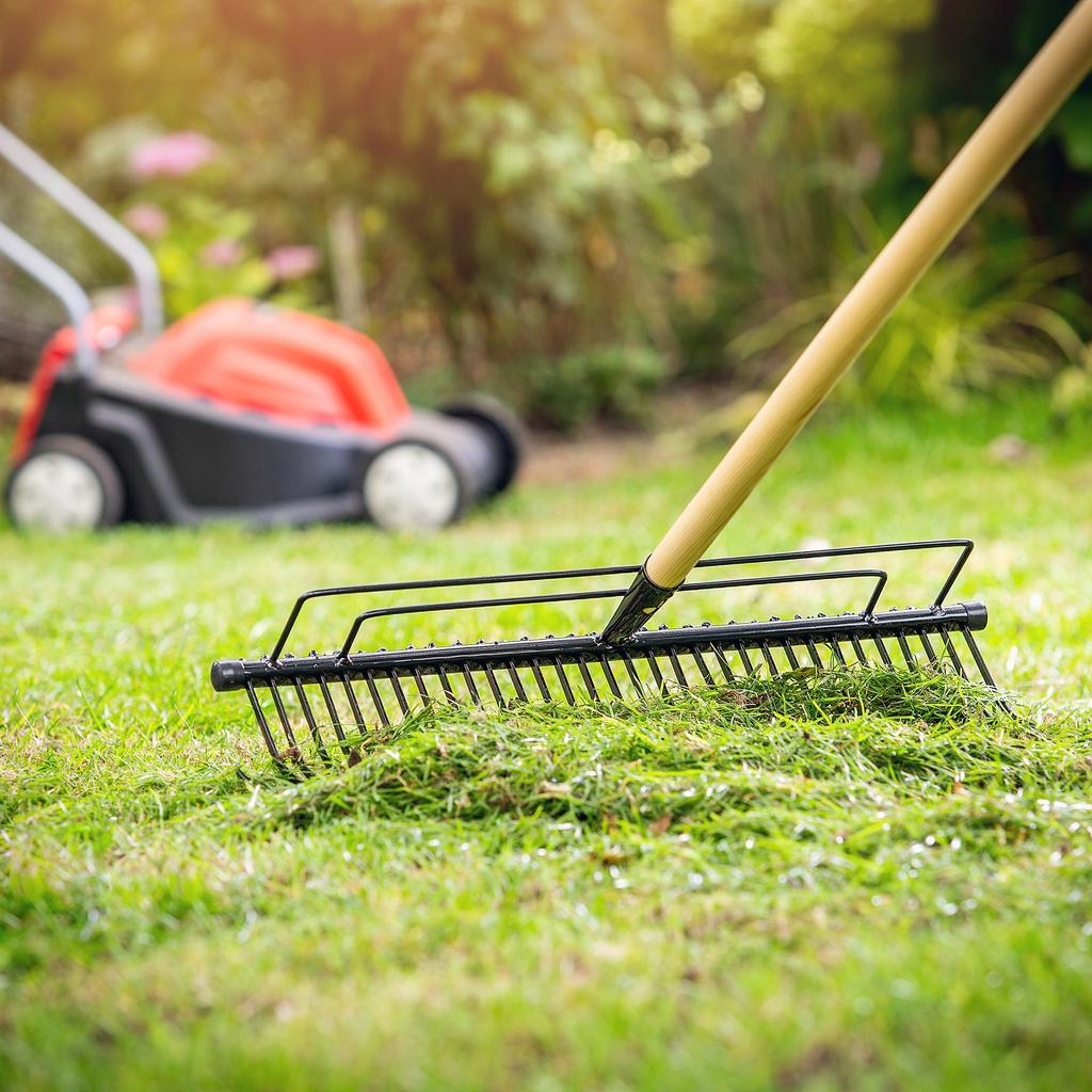 KADAX Металлические грабли для листьев травы садовые 165 см усиленные 32-зубые черенок