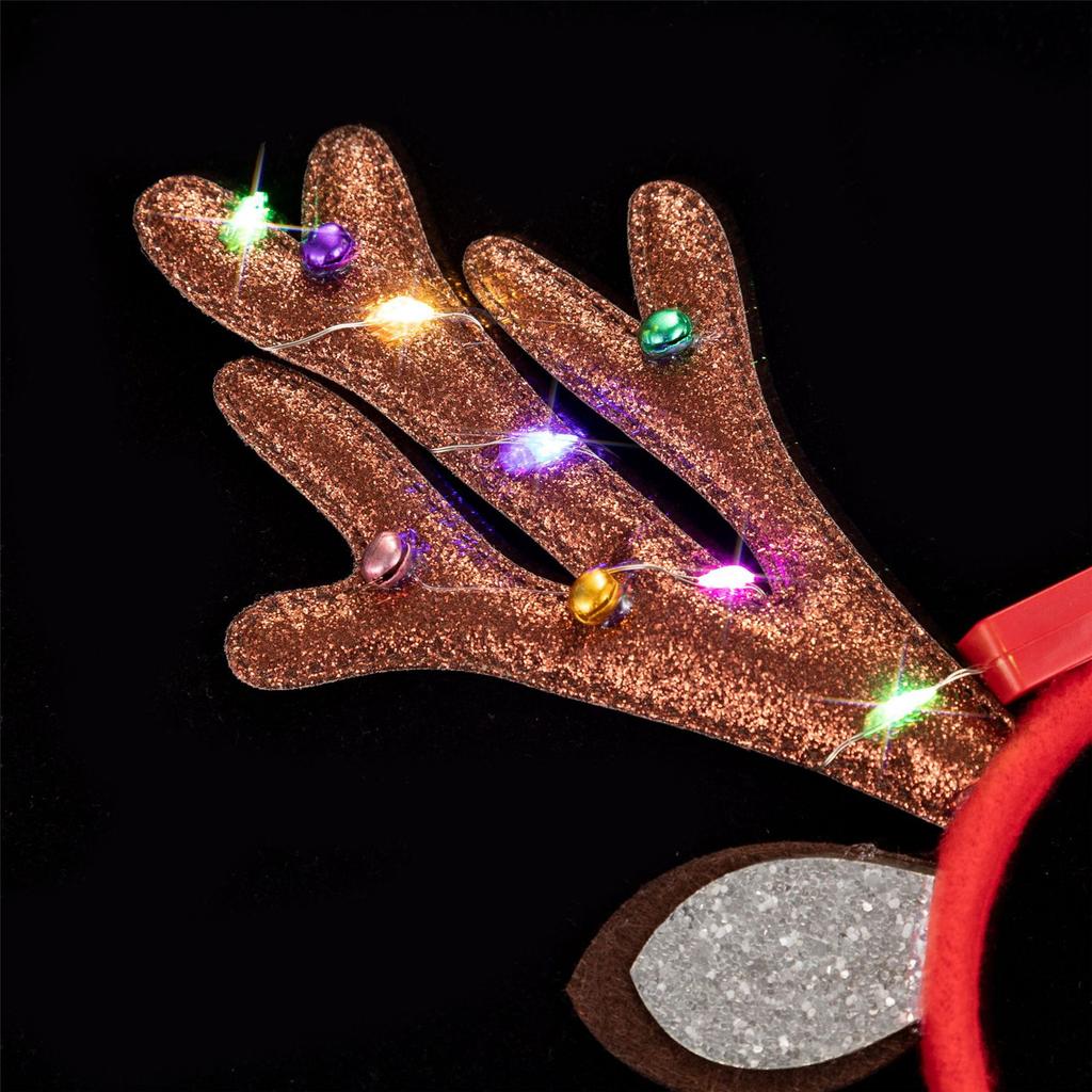 Christmas Reindeer Horn Headbands Glitter LED Hair Hoop for Christmas Headpiece Fancy Dress Party Supplies