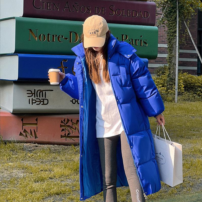 Winter Mid-length Over-the-knee Down Cotton Jacket Women's Loose Thickened Hooded Cotton Jacket