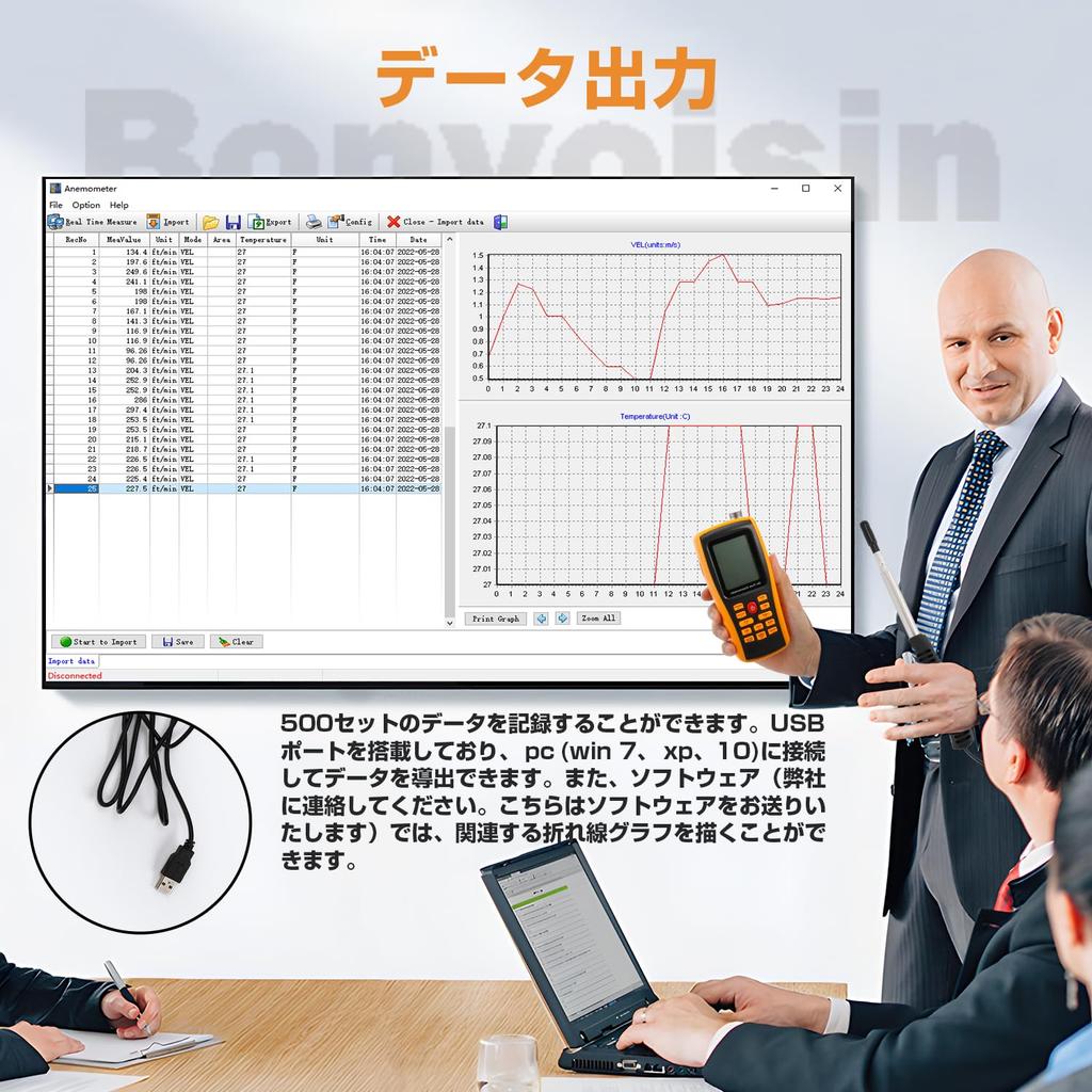 Цифровой измеритель воздушного потока Bonvoisin с термоанемометром, работающий от батареи, не высокопроизводительный, с японским руководством в комплекте Анемометр, Измеритель, Тип,