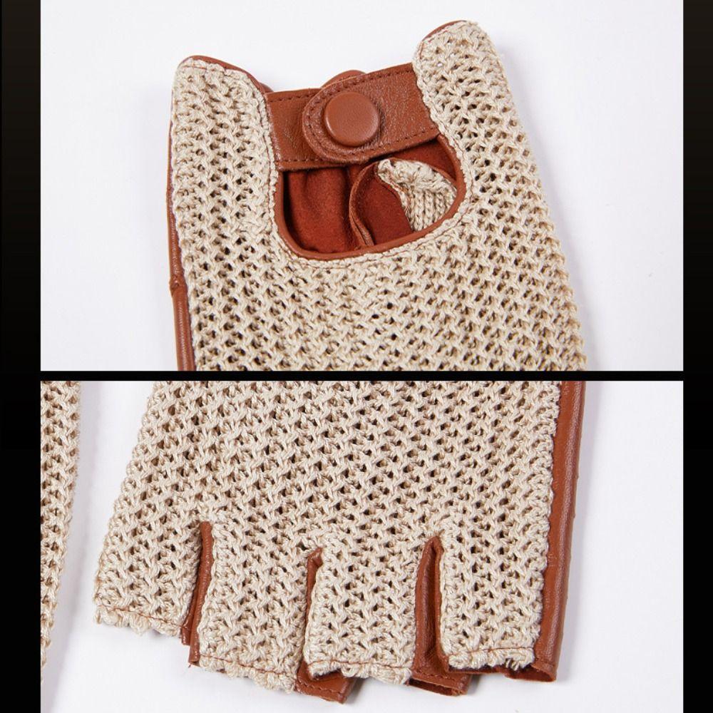 Half-finger Male Sheepskin Machinist Gloves Half-finger Leather Driving Gloves Sports Fishing