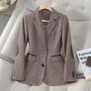 Autumn Retro Splice Plaid Sequins Blazers Coat For Women Brown Elegant Business Vintage Ladies Suit Jacket